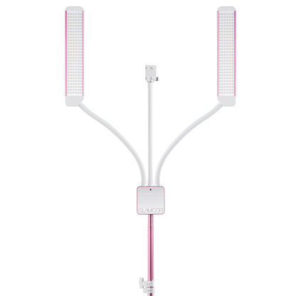 GLAMCOR MULTIMEDIA X Pro Kit in hot pink, showcasing its sleek and compact design with Universal Phone Clip, perfect for estheticians and makeup artists in need of high-quality lighting kits.
