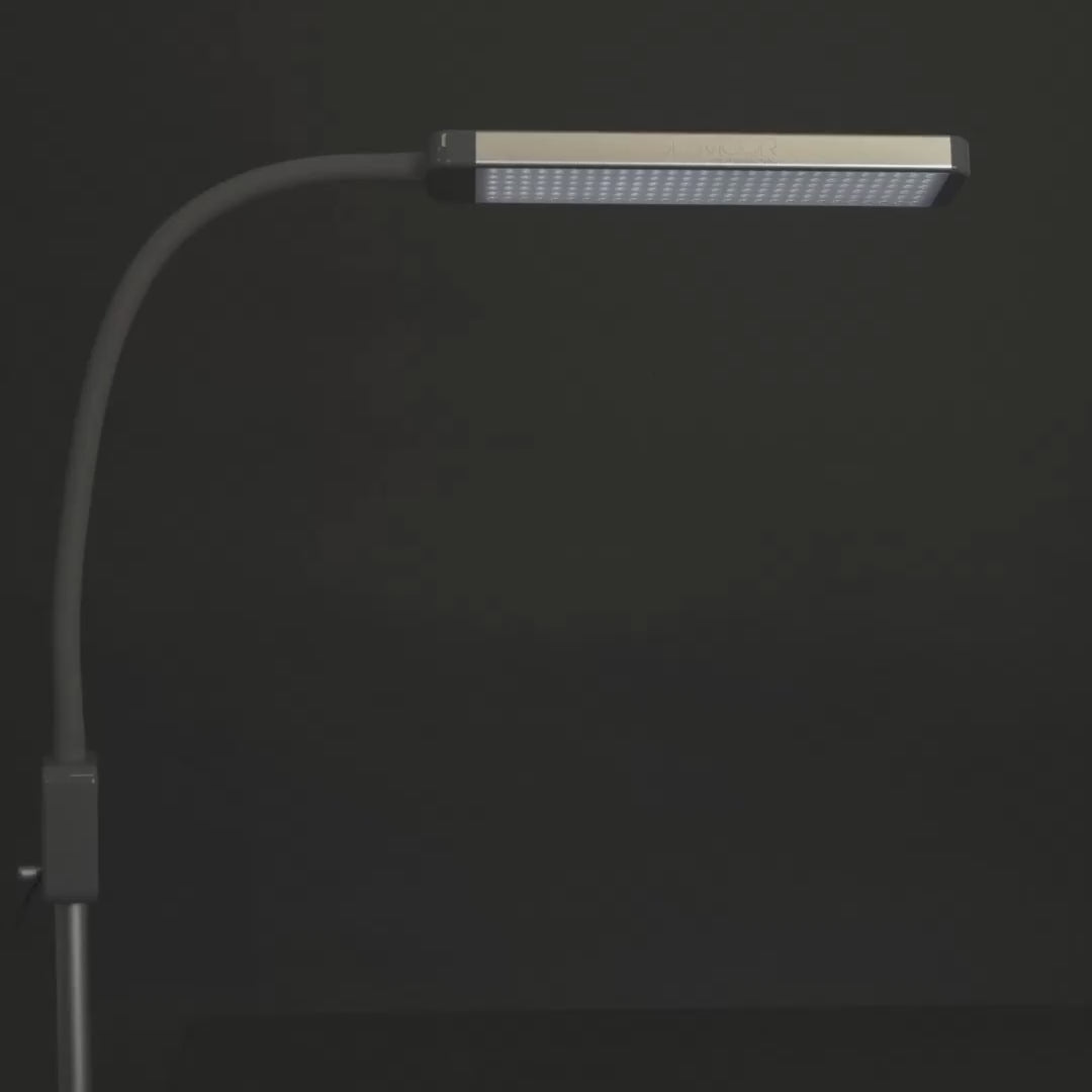 Load video: GLAMCOR REVEAL Pro Kit Dimming Light, offering five dimming stages and a flexible arm to perfectly illuminate your workstation.