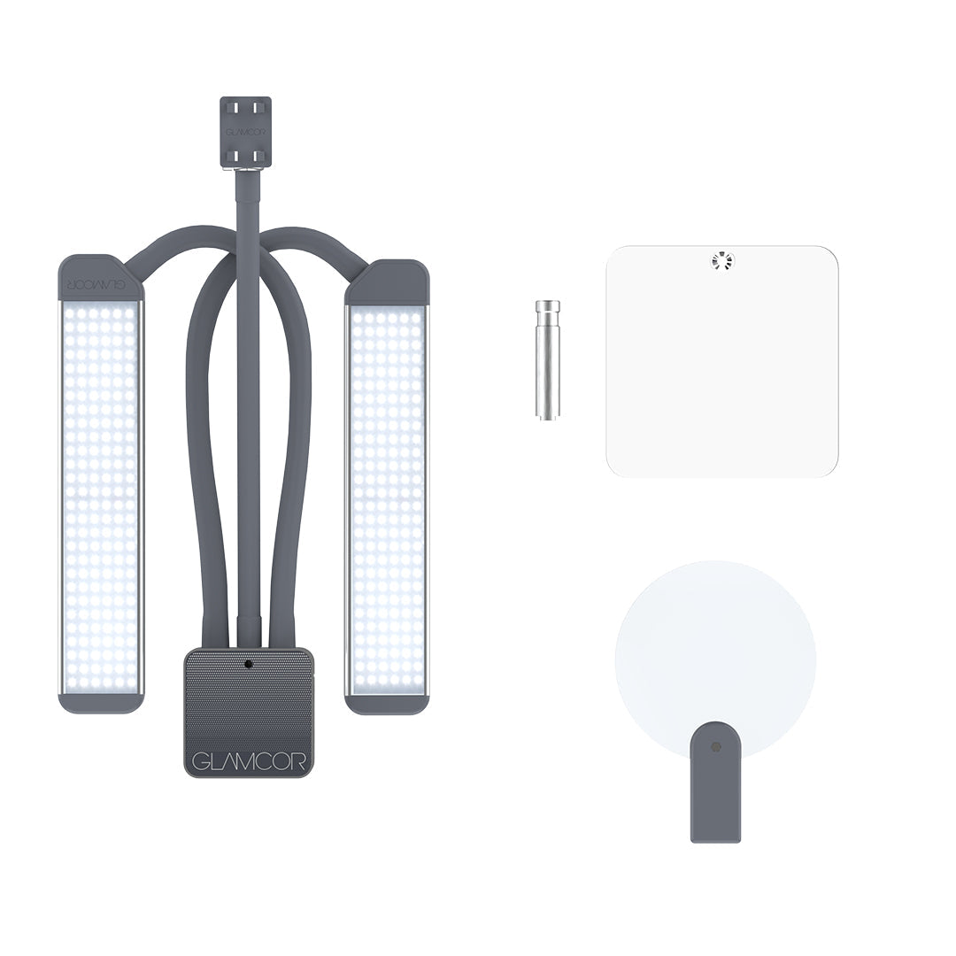 Optimize your setup with the Create Your Kit, featuring the Multimedia X LED light, Small Square Table Base, and Magnifying Glass for compact and precise lighting solutions.