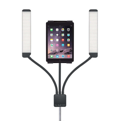 Tablet X Clip securely holding a tablet for video tutorials