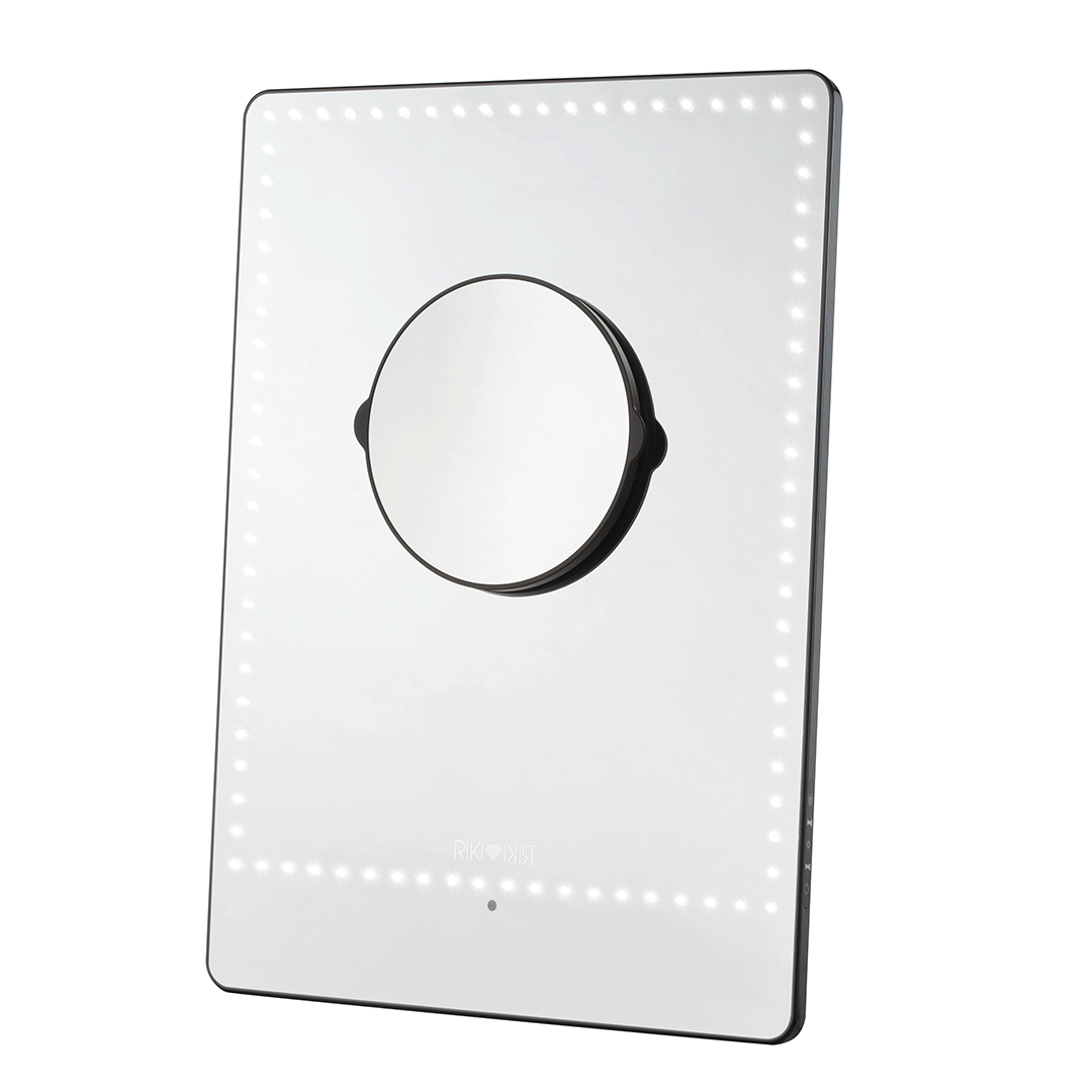 RIKI PRETTY LED vanity mirror control showing five brightness settings