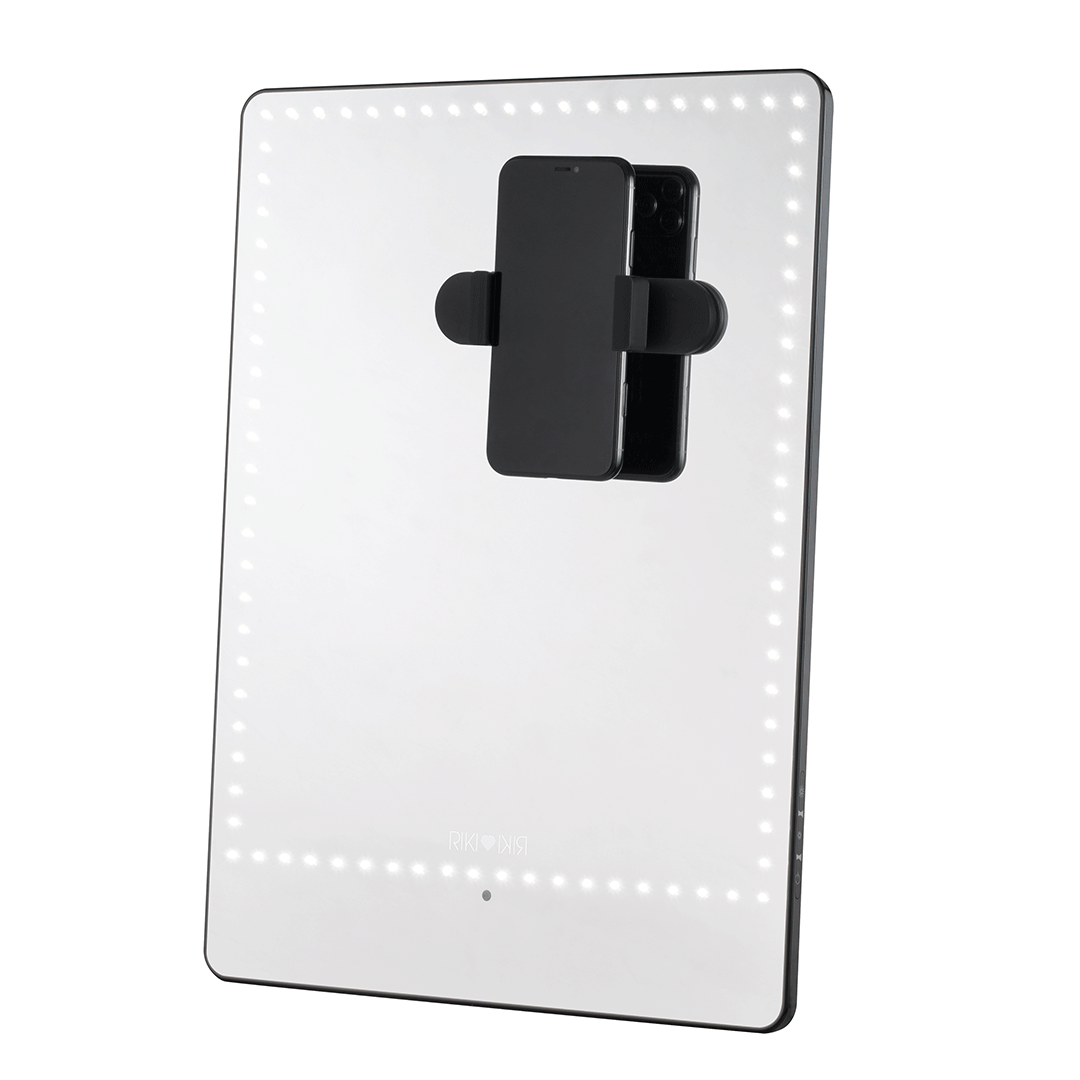 RIKI PRETTY LED vanity mirror with smartphone holder for selfies, phone holder